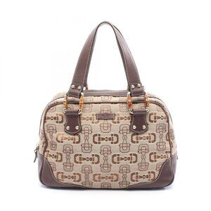 Gucci Handbag Bamboo Horsebit Mini Boston Bag Beige Dark Brown Canvas